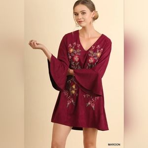 Umgee Red Floral Tunic Dress Small